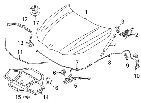 2019 BMW 740e xDrive Hood & Components Aluminium Engine Hood Diagram for 41617427501