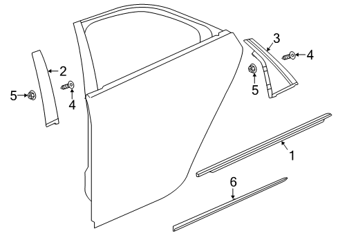 2020 Cadillac CT6 Exterior Trim - Rear Door Body Side Molding Diagram for 23409488