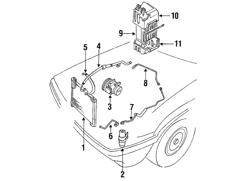 1992 Mercury Capri Condenser, Compressor & Lines, Evaporator Components Liquid Line Diagram for FOJY19972A