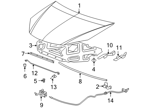 2007 Pontiac G6 Hood & Components Hood Diagram for 15801208