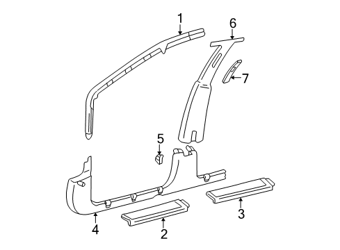 1995 Pontiac Sunfire Interior Trim - Pillars, Rocker & Floor Molding Asm-Windshield Side Upper Garnish *Graphite Diagram for 22606828