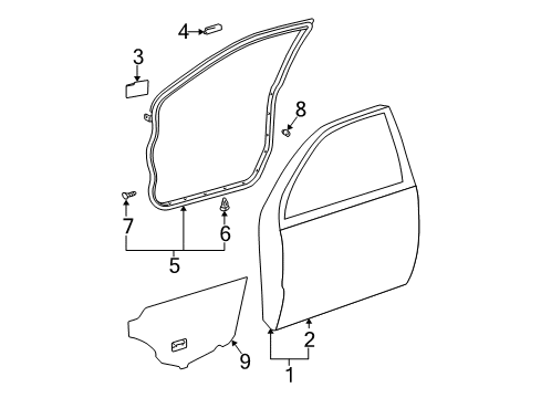 2002 Toyota Camry Front Door Outer Panel Seal Diagram for 67481-33040