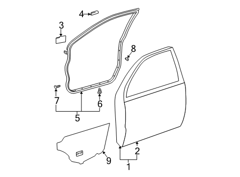 2002 Toyota Camry Front Door Outer Panel Diagram for 67112-AA030