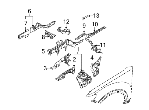 2005 Infiniti FX35 Structural Components & Rails Member-Side, Front LH Diagram for G5111-CG100