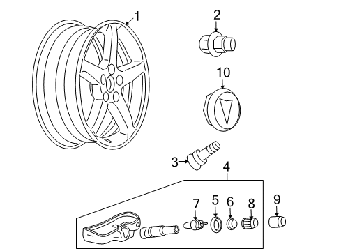 2008 Pontiac Solstice Wheels, Covers & Trim Center Cap Diagram for 9596881