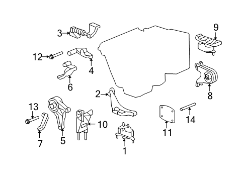 2008 Saturn Aura Engine & Trans Mounting Cover-Engine Mount Support Hole Diagram for 22633011