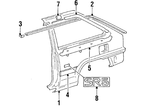 1985 Toyota Tercel Quarter Panel & Components Hinge Retainer Diagram for 62735-14010