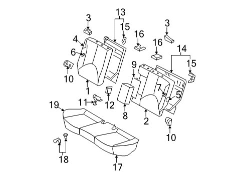 2006 Hyundai Accent Rear Seat Rear Seat Back Armrest Assembly Diagram for 89900-1E200-ORC