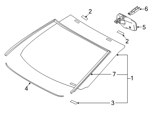 2013 Toyota RAV4 Windshield Glass, Reveal Moldings Mirror Inside Diagram for 87810-0WK21