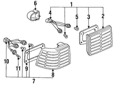 1991 Hyundai Scoupe Tail Lamps Rear Combination Bulb Holder Diagram for 92490-23050