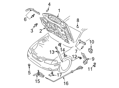 2003 Nissan Maxima Hood & Components Stay Assembly-Hood, L Diagram for 65471-2Y910