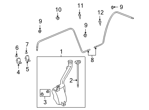 2001 Honda Insight Wiper & Washer Components Clip, Washer Tube Diagram for 91565-SK7-003