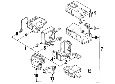 1992 Nissan NX Air Conditioner EVAP Case Assembly Diagram for 27284-65Y00