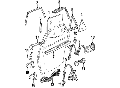 1991 Chevrolet Lumina Rear Door Glass & Hardware Weatherstrip Asm-Rear Side Door Window *Black Diagram for 10208973