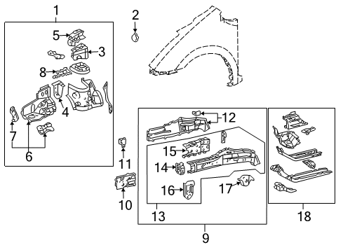 2008 Toyota Prius Structural Components & Rails Bracket Diagram for 57106-12130