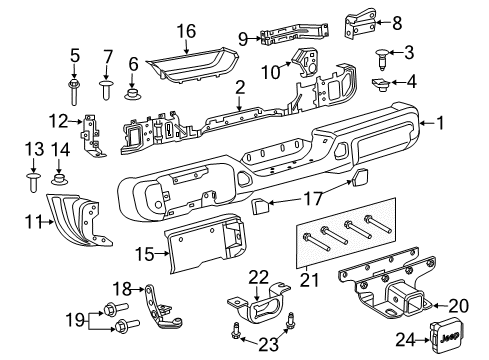 2020 Jeep Wrangler Bumper & Components, Trailer Hitch Components Bolt Diagram for 68358247AA