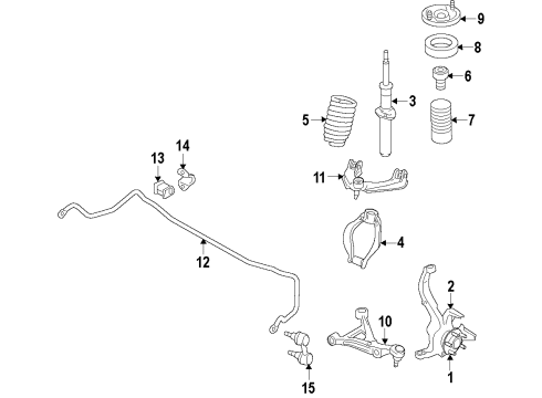2011 Acura RL Front Suspension Components, Lower Control Arm, Upper Control Arm, Stabilizer Bar Bush, Front Stabilizer Holder Diagram for 51306-SJA-A03
