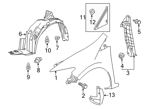 2012 Honda CR-Z Fender & Components, Exterior Trim Fender, Right Front (Inner) Diagram for 74101-SZT-G00