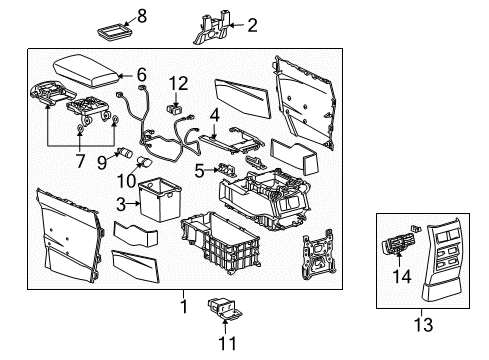 2010 Lexus RX450h Center Console Lock Sub-Assembly, Console Diagram for 58908-0E011