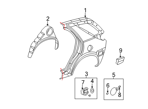 2003 Buick Rendezvous Quarter Panel & Components Housing Asm-Fuel Tank Filler Pipe Diagram for 10319243