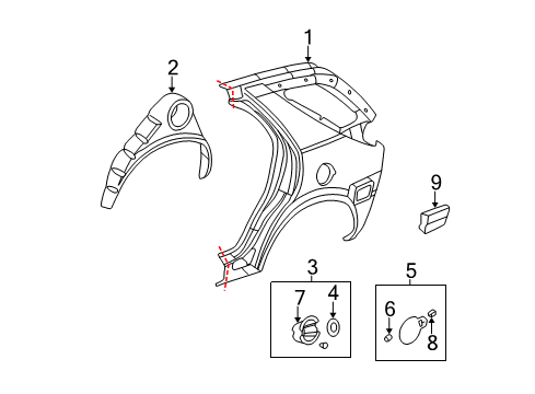 2003 Buick Rendezvous Quarter Panel & Components Spr-Fuel Filler Door Diagram for 16622792