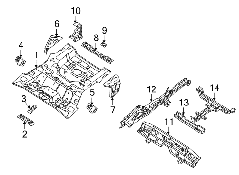 2003 Hyundai Tiburon Rear Body - Floor & Rails Member Assembly-Jack Up Cross Diagram for 65713-2C010