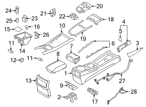 2012 Hyundai Genesis Center Console Cup Holder Assembly Diagram for 84670-3M030-RY