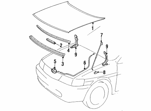 1991 Toyota Tercel Hood & Components Lock Assembly, Hood Diagram for 53510-16150