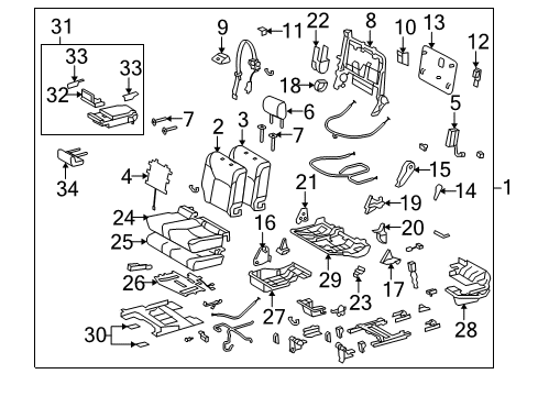 2019 Lexus LX570 Second Row Seats Cover, Rear Seat Back Diagram for 71369-60020-A2