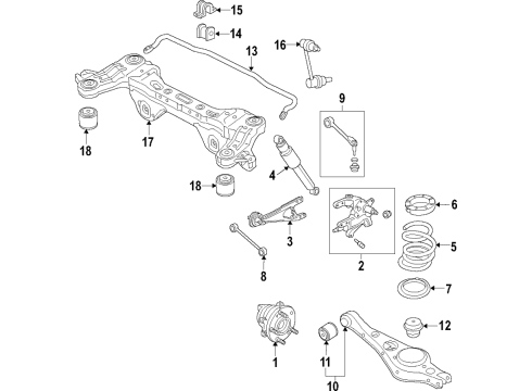 2017 Kia Sedona Rear Suspension Components, Lower Control Arm, Upper Control Arm, Stabilizer Bar Pad-Rear Spring, Lower Diagram for 55324A9000