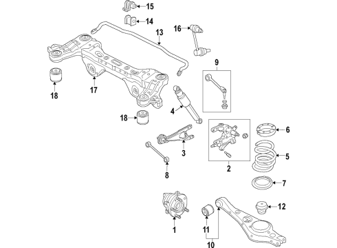 2020 Kia Sedona Rear Suspension Components, Lower Control Arm, Upper Control Arm, Stabilizer Bar Pad-Rear Spring, Lower Diagram for 55324A9001