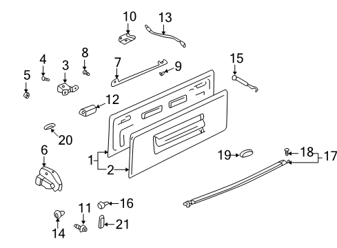 2002 Pontiac Aztek Tail Gate End Gate Latch Assembly Diagram for 10347135