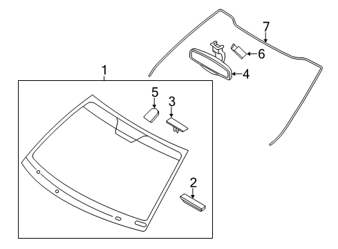 2011 Kia Optima Windshield Glass, Reveal Moldings Rear View Inside Mirror Assembly Diagram for 851011M000