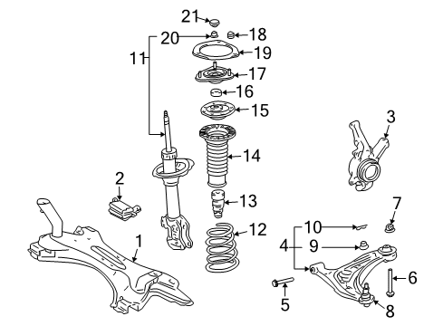 2004 Scion xA Front Suspension Components, Lower Control Arm, Stabilizer Bar Strut Diagram for 48510-59765