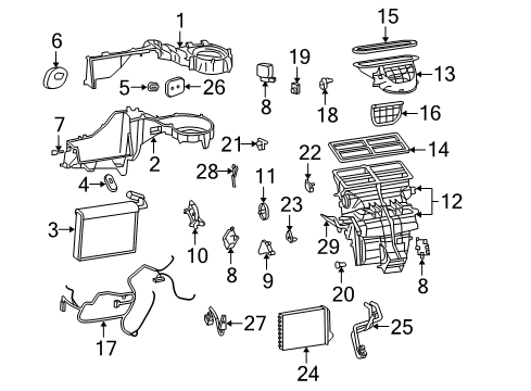 2009 Jeep Grand Cherokee A/C Evaporator & Heater Components Housing-Distribution Diagram for 68020233AB