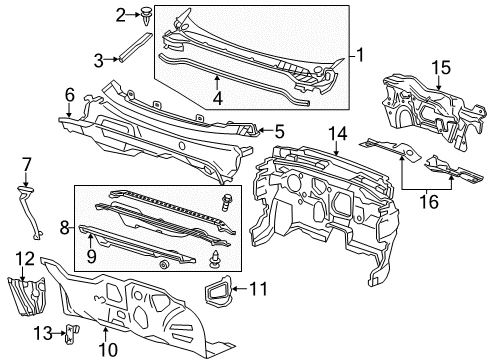 2011 Chevrolet Volt Cowl Cowl Grille Diagram for 22908553