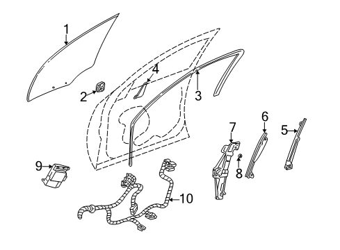 2002 Cadillac DeVille Front Door - Glass & Hardware Rear Guide Diagram for 15869611