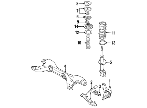 1992 Nissan Sentra Front Suspension Components, Stabilizer Bar Front Spring Upper Seat Diagram for 54036-50Y00