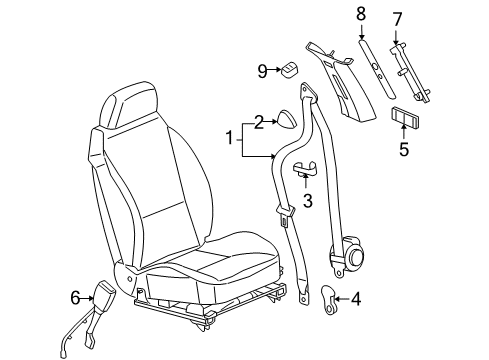2006 Pontiac G6 Front Seat Belts Knob-Driver Seat Shoulder Belt Guide Adjuster *Gray Diagram for 22722704