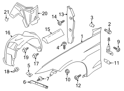 2020 Ford Mustang Fender & Components Fender Liner Diagram for JR3Z-16103-A