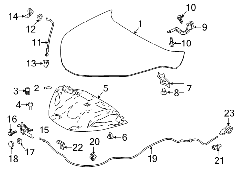 2019 Toyota C-HR Hood & Components Support Rod Diagram for 53454-12030