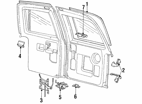 1991 Ford Aerostar Rear Loading Door Glass & Hardware Hinge Diagram for E89Z1126810A