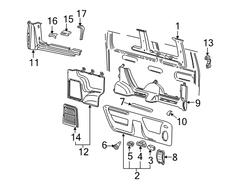 1998 Ford E-150 Econoline Interior Trim - Side Panel Seat Belt Guide Diagram for F2UZ-1660221-A