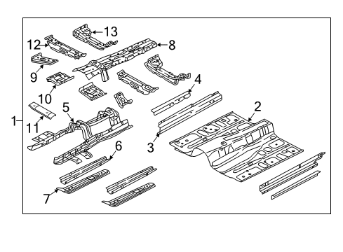 2020 Genesis G80 Floor & Rails Reinforcement Assembly-Center Floor Diagram for 65131-B1000