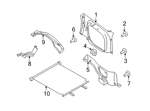 2001 Nissan Xterra Interior Trim - Quarter Panels Clip Diagram for 01553-0044U