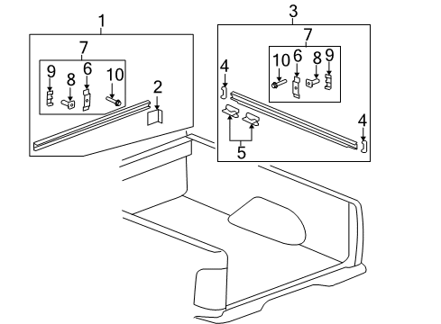 2007 GMC Sierra 1500 Box Rails Stop-Cargo Carrier Pick Up Box Rail Adjuster Diagram for 15841481