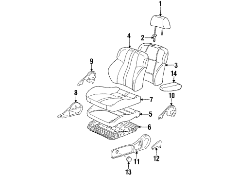 1997 Toyota Celica Front Seat Components Cushion Assembly Diagram for 71420-2H010-A0