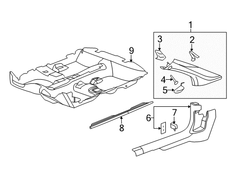 2006 Chevrolet Cobalt Interior Trim - Pillars, Rocker & Floor Weatherstrip Pillar Trim Cap Diagram for 22720686