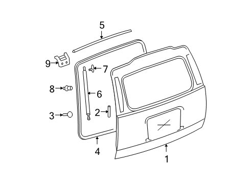 2009 GMC Yukon XL 2500 Lift Gate Surround Weatherstrip Diagram for 22775503