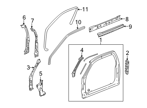 2005 Chevrolet Colorado Uniside Reinforcement Asm, Rocker Inner Panel Diagram for 88980601